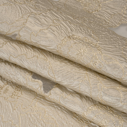 Metallic Burnout Brocade - Pale Beige and Gold All-Over Outlined Flowers