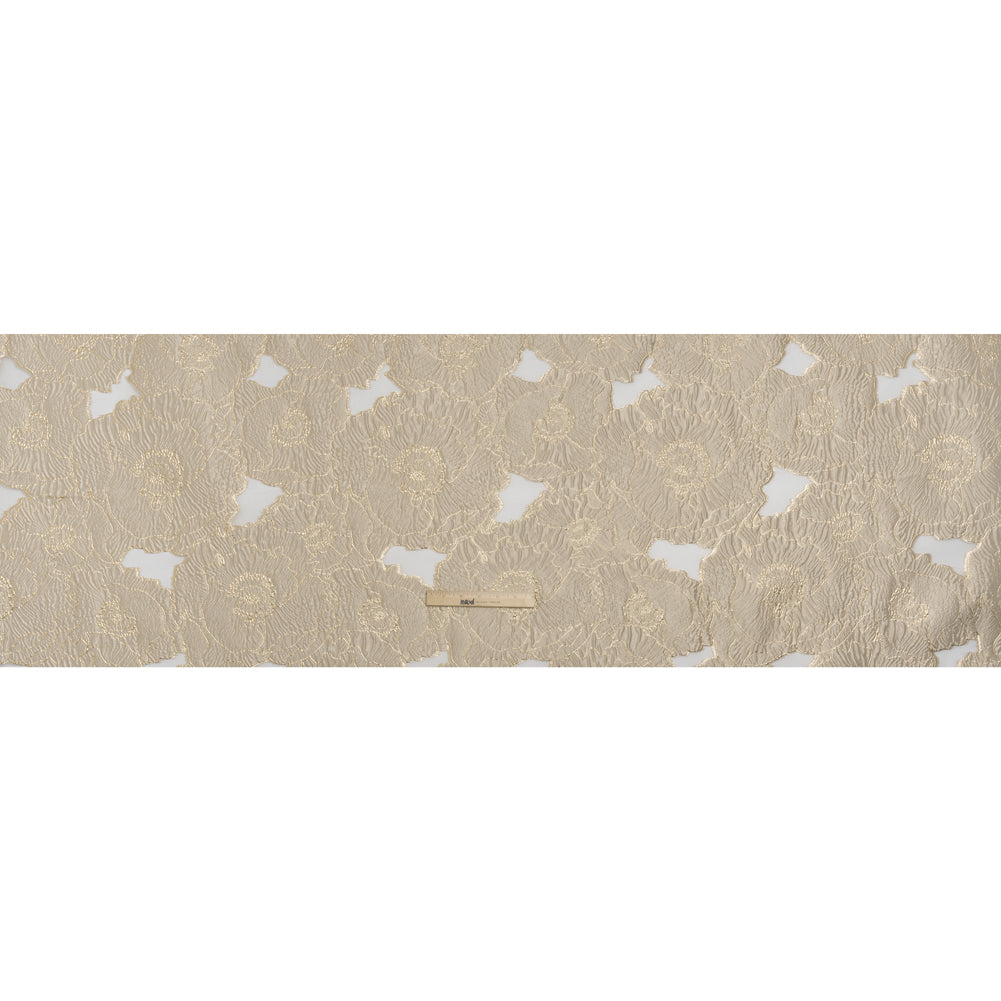 Metallic Burnout Brocade - Pale Beige and Gold All-Over Outlined Flowers