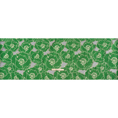 Metallic Burnout Brocade - Kelly Green and Gold All-Over Outlined Flowers