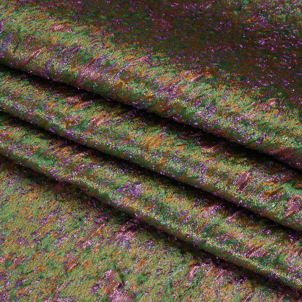 Metallic Brocade - Mustard Yellow, Green and Purple Mottled Abstract - Folded