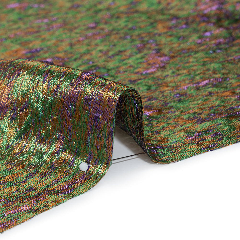 Metallic Brocade - Mustard Yellow, Green and Purple Mottled Abstract - Detail