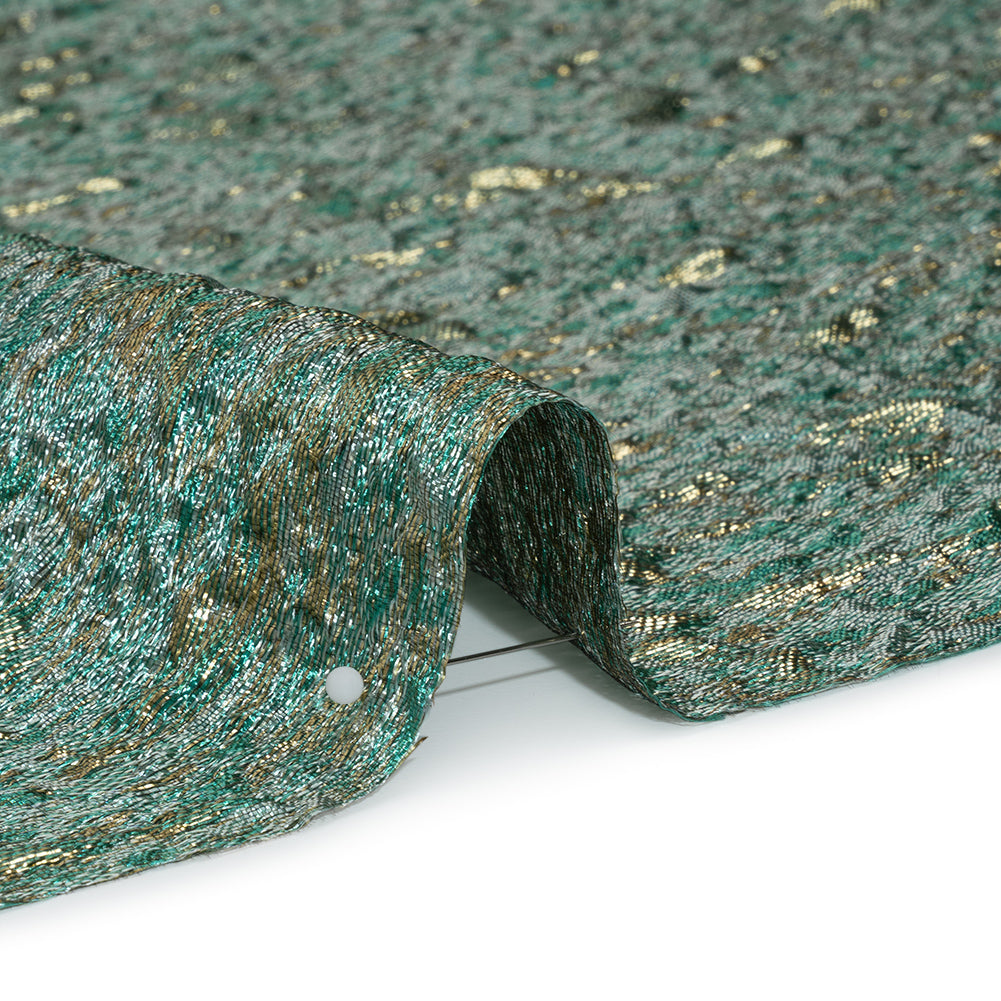 Metallic Brocade - Sky Blue, Turquoise and Gold Mottled Abstract