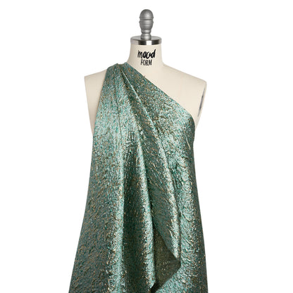 Metallic Brocade - Sky Blue, Turquoise and Gold Mottled Abstract