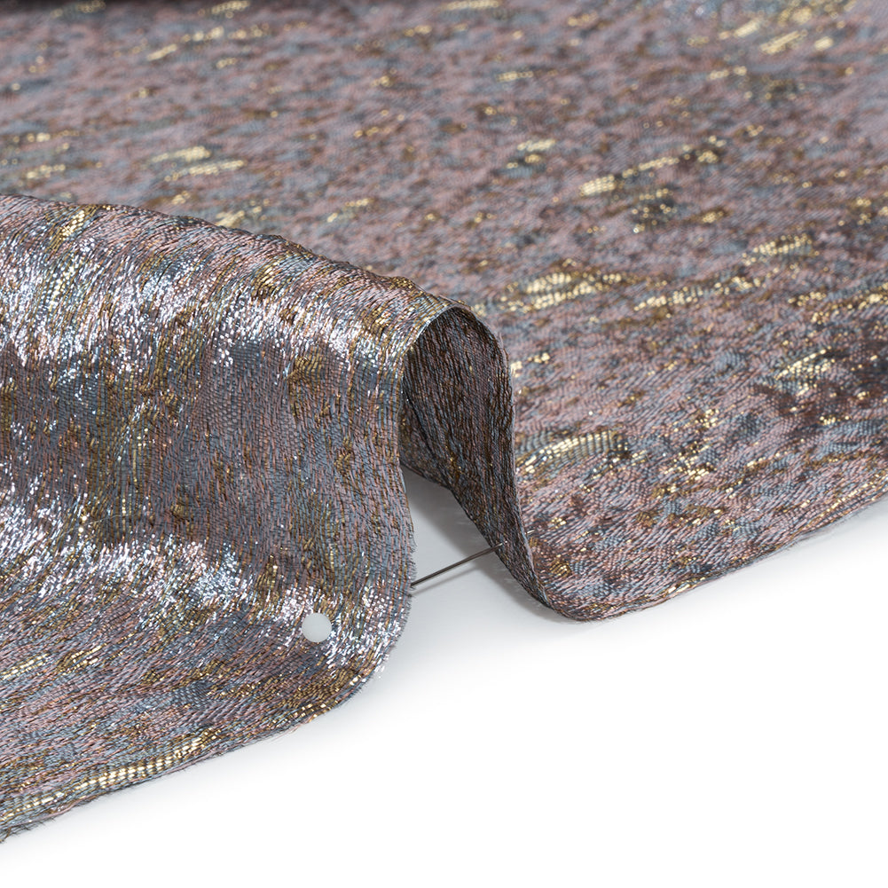 Metallic Brocade - Orchid Pink, Pale Blue and Gold Mottled Abstract - Detail