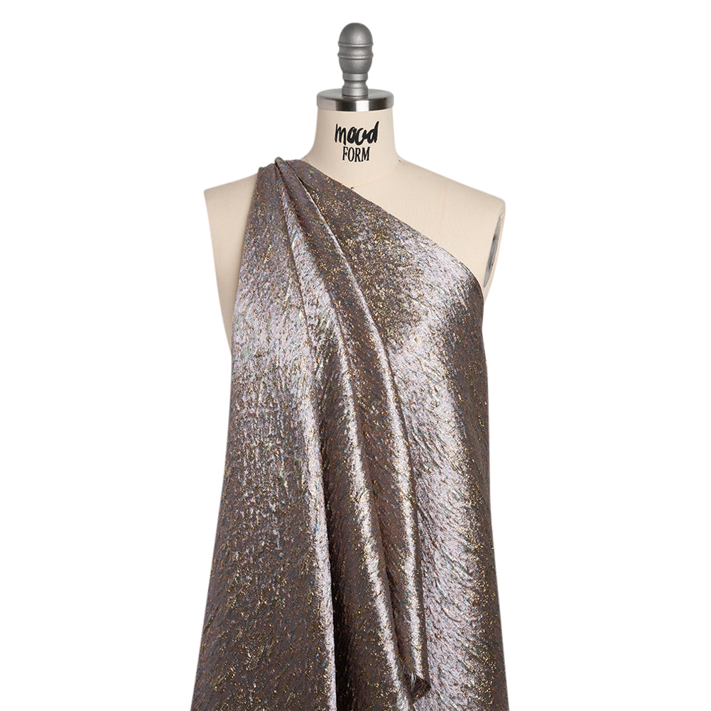 Metallic Brocade - Orchid Pink, Pale Blue and Gold Mottled Abstract - Drape