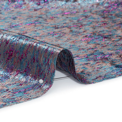 Metallic Brocade - Beige, Blue and Magenta Mottled Abstract