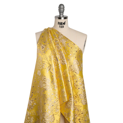 Metallic Brocade - Sunshine Yellow and Gold Flower Garden