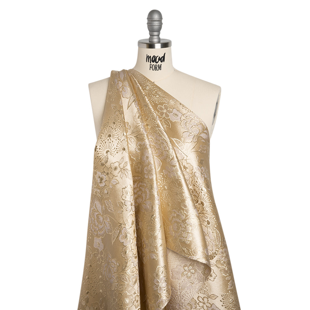 Metallic Brocade - Light Mauve, Pale Beige and Gold Flower Garden