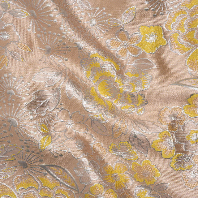 Metallic Brocade - Baby Pink, Yellow and Silver Flower Garden