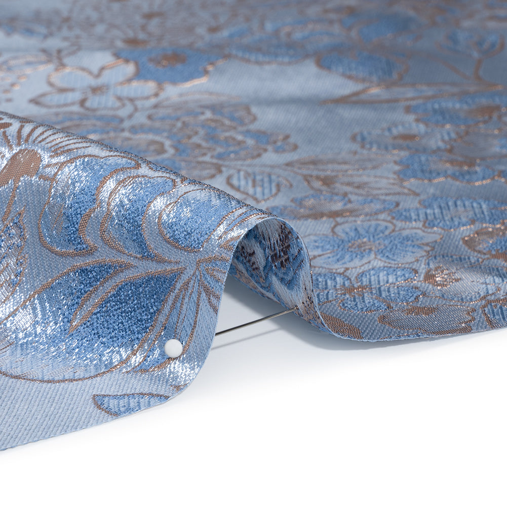 Metallic Brocade - Pastel Blue, Country Blue and Silver Flower Garden