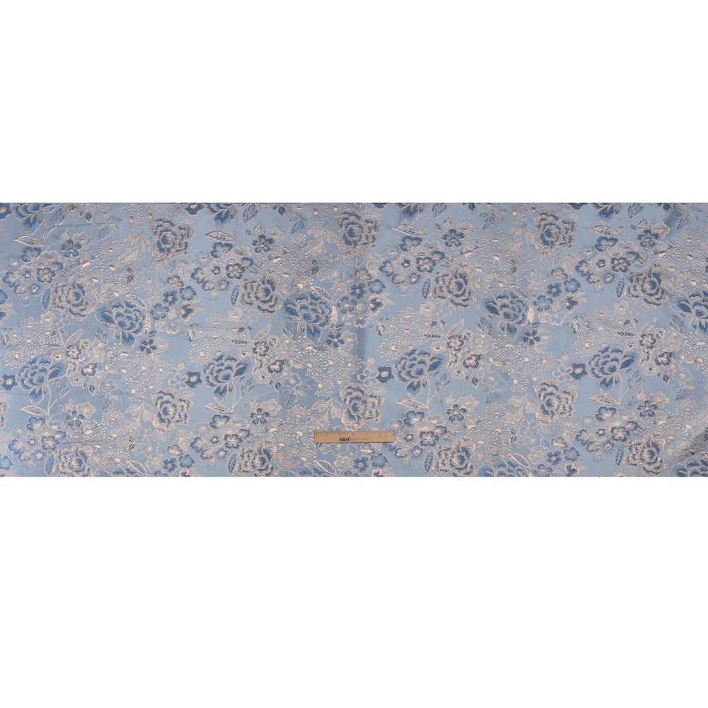 Metallic Brocade - Pastel Blue, Country Blue and Silver Flower Garden