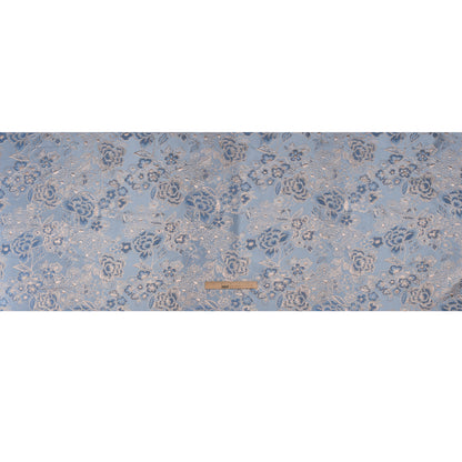 Metallic Brocade - Pastel Blue, Country Blue and Silver Flower Garden