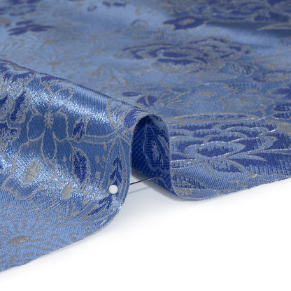 Metallic Brocade - Sky Blue, Royal Blue and Silver Flower Garden