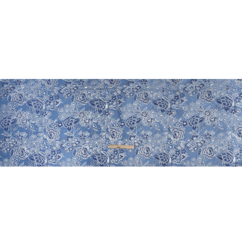 Metallic Brocade - Sky Blue, Royal Blue and Silver Flower Garden