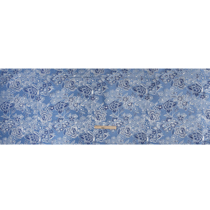 Metallic Brocade - Sky Blue, Royal Blue and Silver Flower Garden
