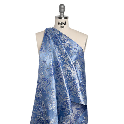 Metallic Brocade - Sky Blue, Royal Blue and Silver Flower Garden