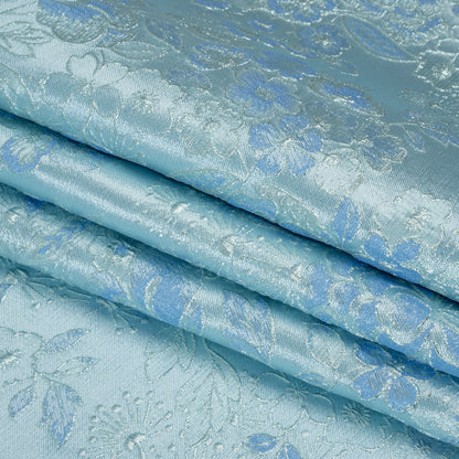 Metallic Brocade - Baby Blue and Aqua Flower Garden