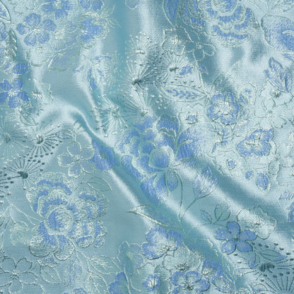 Metallic Brocade - Baby Blue and Aqua Flower Garden