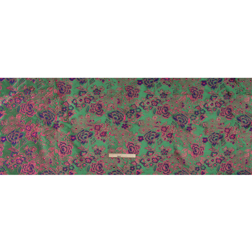 Metallic Brocade - Green, Blue and Hot Pink Flower Garden