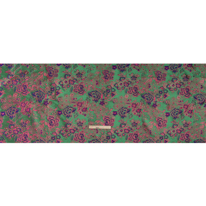Metallic Brocade - Green, Blue and Hot Pink Flower Garden