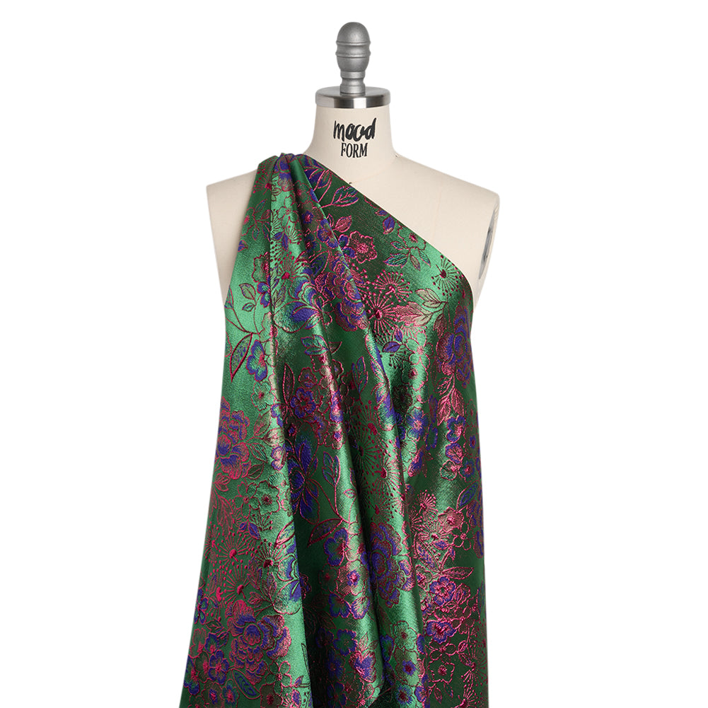 Metallic Brocade - Green, Blue and Hot Pink Flower Garden