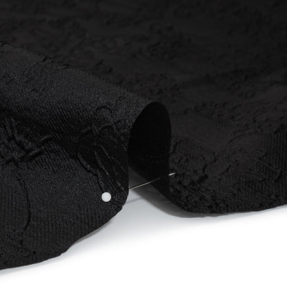 Polyester Brocade - Monochrome Black Floral Drawings