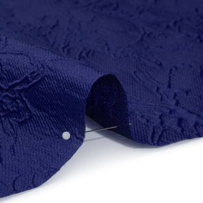 Polyester Brocade - Monochrome Bright Navy Floral Drawings