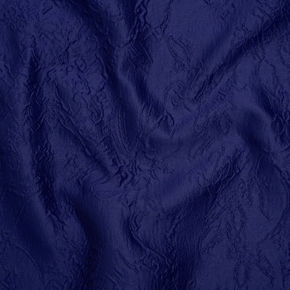 Polyester Brocade - Monochrome Bright Navy Floral Drawings