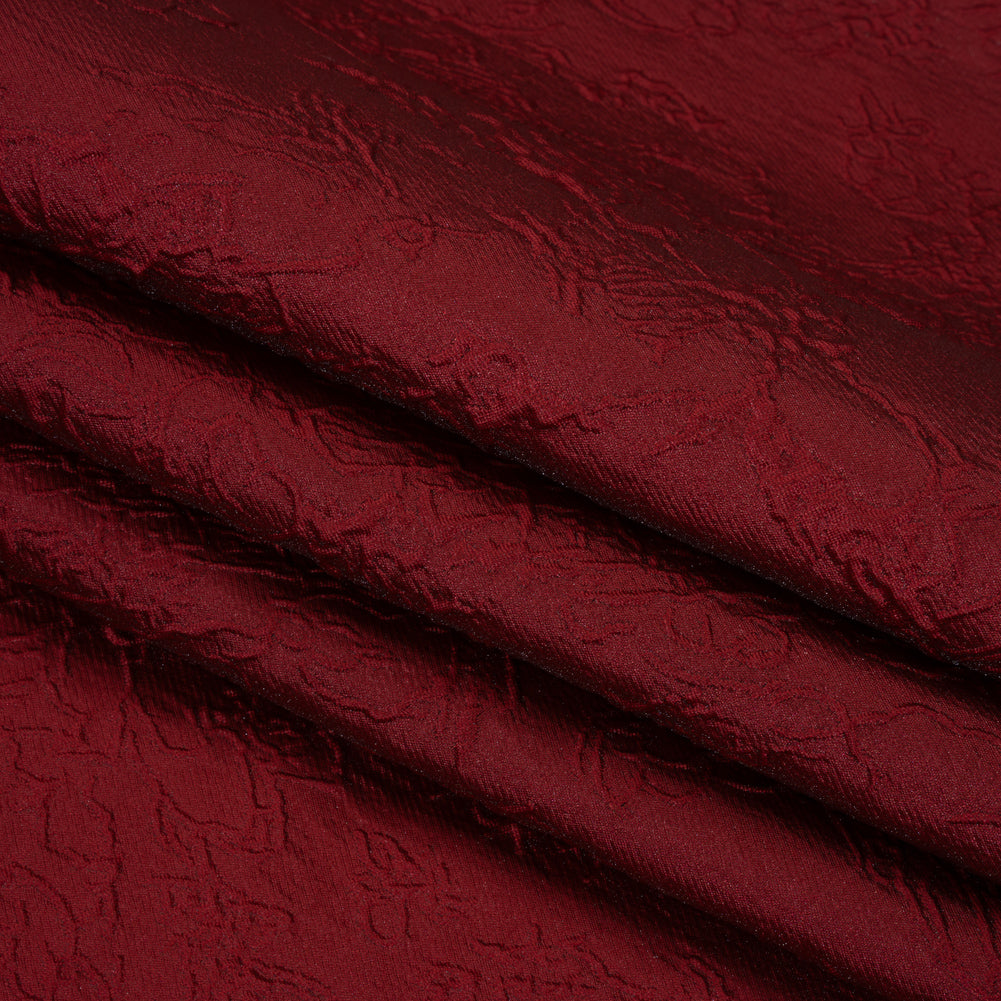 Polyester Brocade - Monochrome Wine Red Floral Drawings