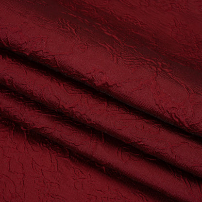 Polyester Brocade - Monochrome Wine Red Floral Drawings