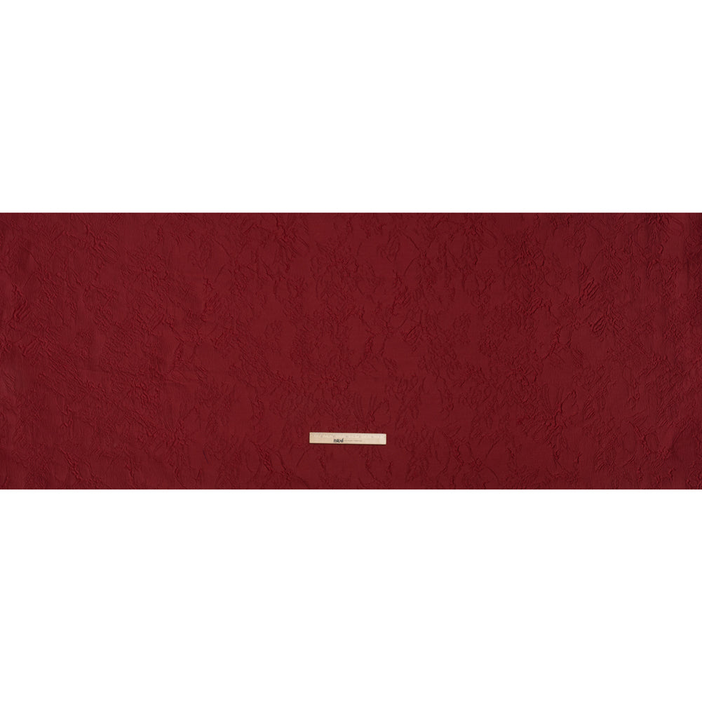 Polyester Brocade - Monochrome Wine Red Floral Drawings