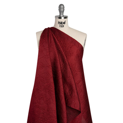 Polyester Brocade - Monochrome Wine Red Floral Drawings