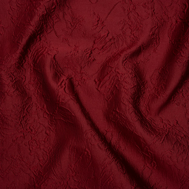 Polyester Brocade - Monochrome Wine Red Floral Drawings