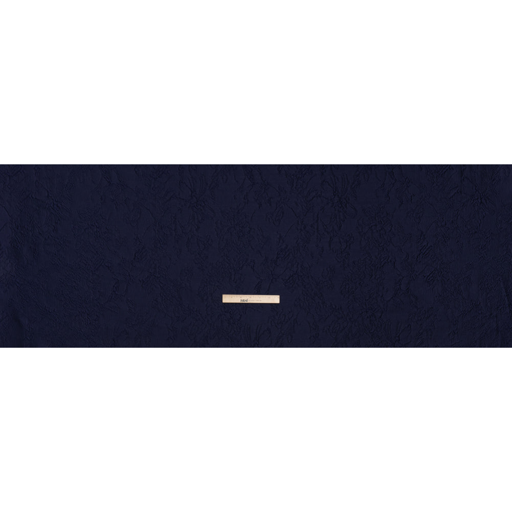 Polyester Brocade - Monochrome Midnight Navy Floral Drawings - Full