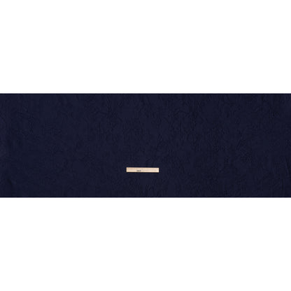 Polyester Brocade - Monochrome Midnight Navy Floral Drawings