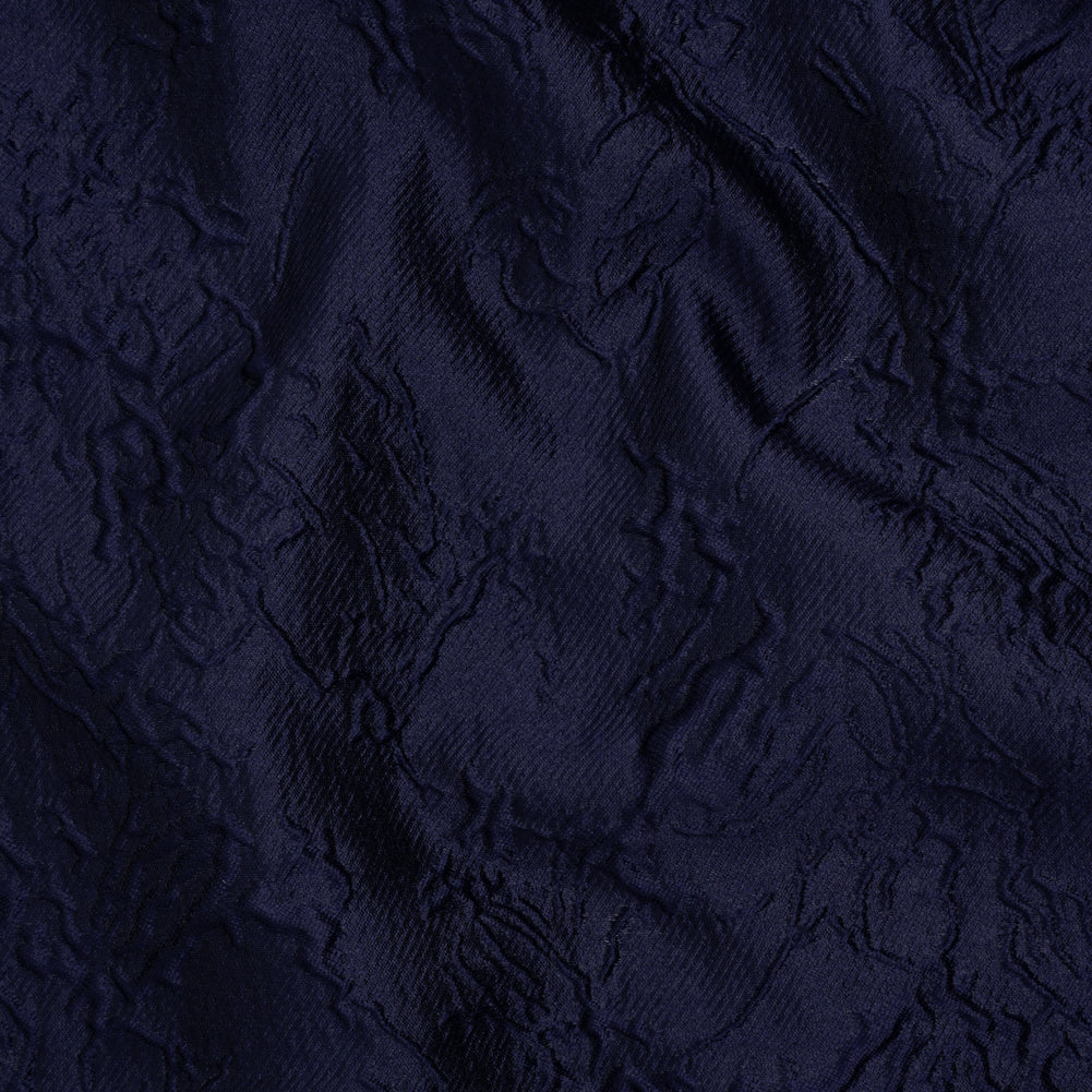 Polyester Brocade - Monochrome Midnight Navy Floral Drawings