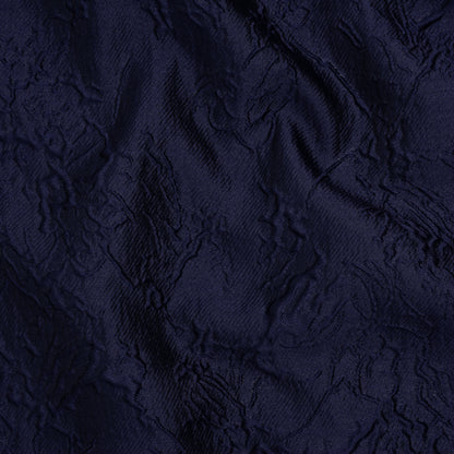 Polyester Brocade - Monochrome Midnight Navy Floral Drawings