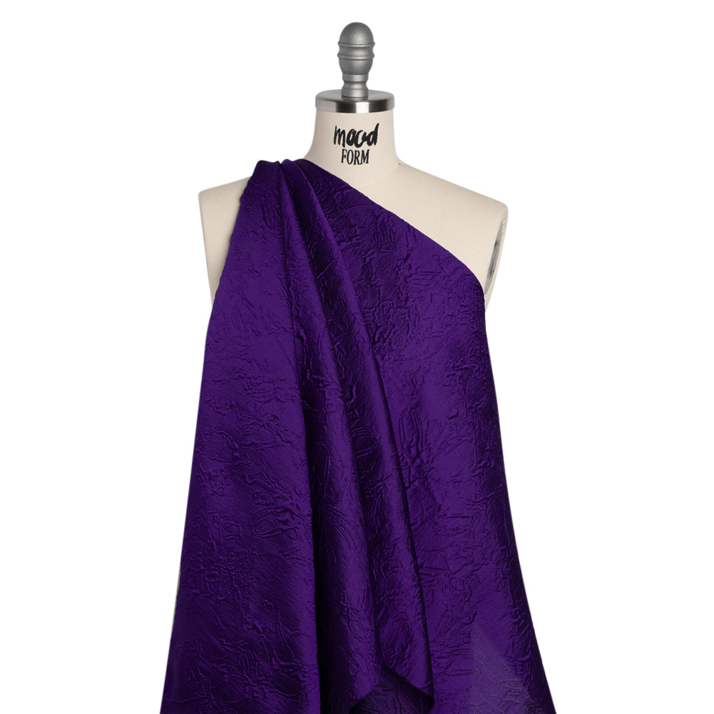 Polyester Brocade - Monochrome Purple Floral Drawings