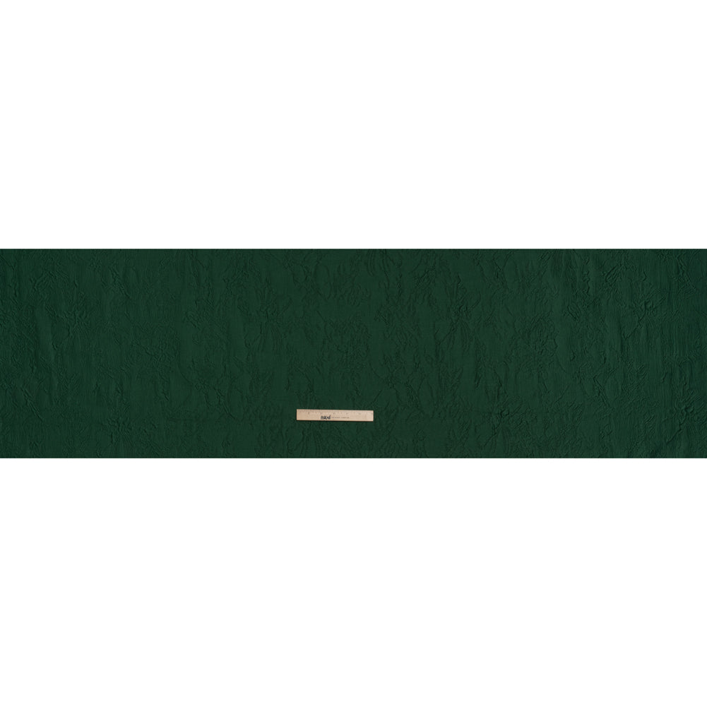 Polyester Brocade - Monochrome Dark Green Floral Drawings - Full
