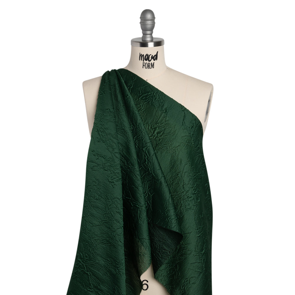 Polyester Brocade - Monochrome Dark Green Floral Drawings - Drape