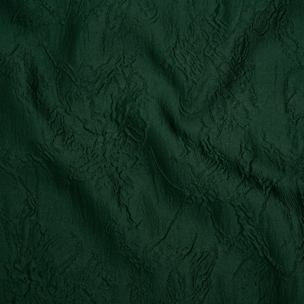 Polyester Brocade - Monochrome Dark Green Floral Drawings