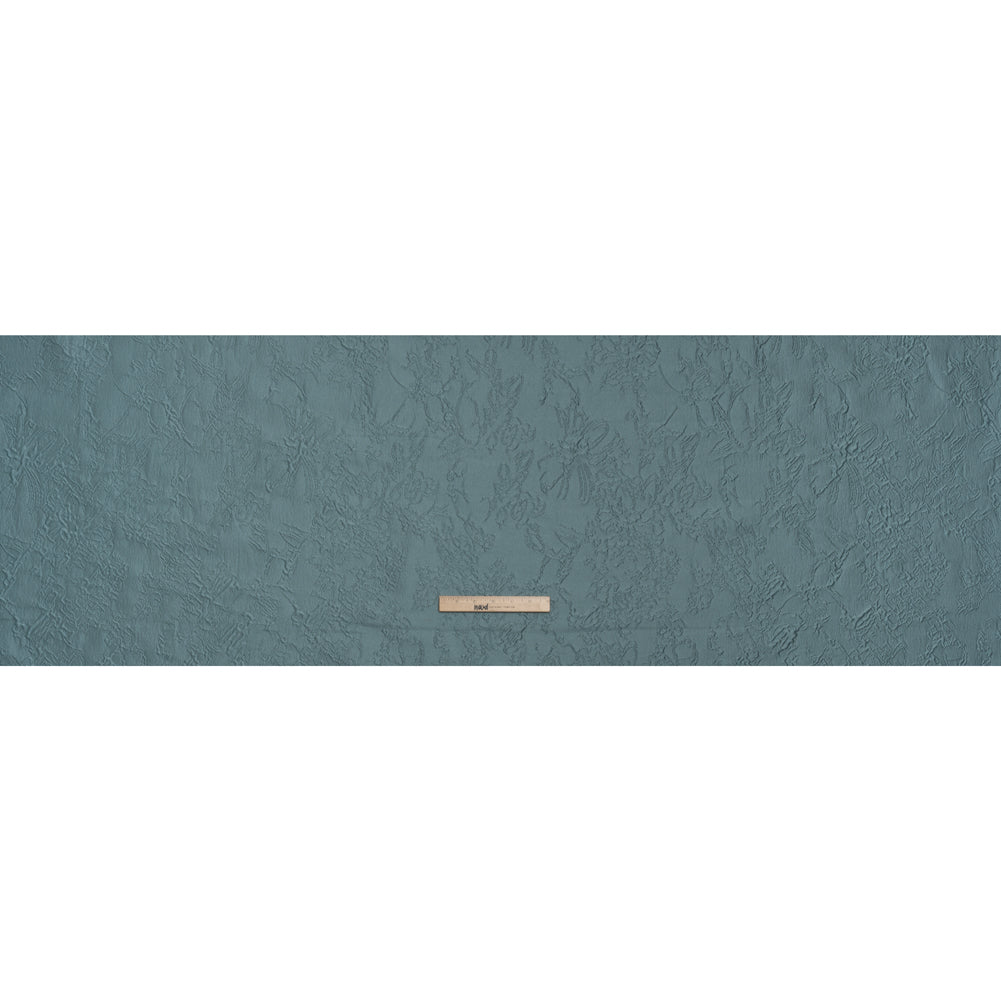 Polyester Brocade - Monochrome Dusty Blue Floral Drawings - Full