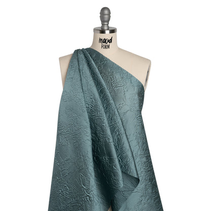 Polyester Brocade - Monochrome Dusty Blue Floral Drawings
