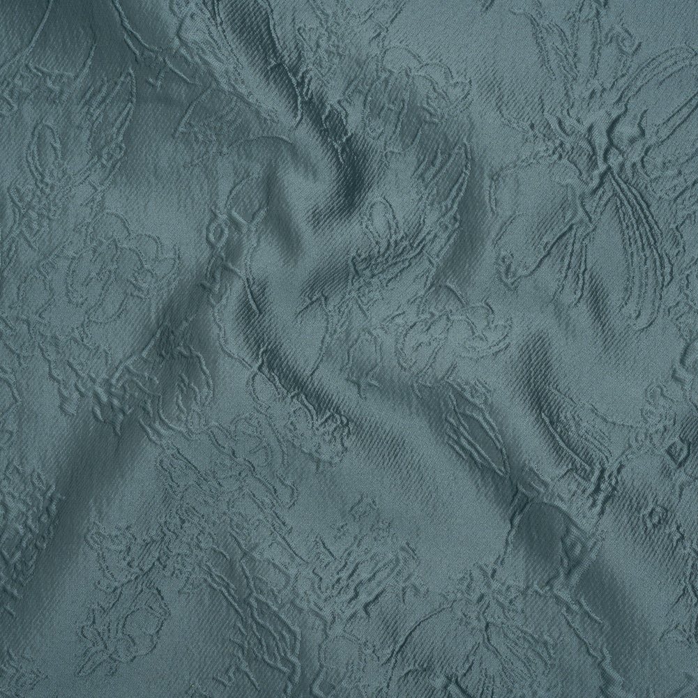 Polyester Brocade - Monochrome Dusty Blue Floral Drawings