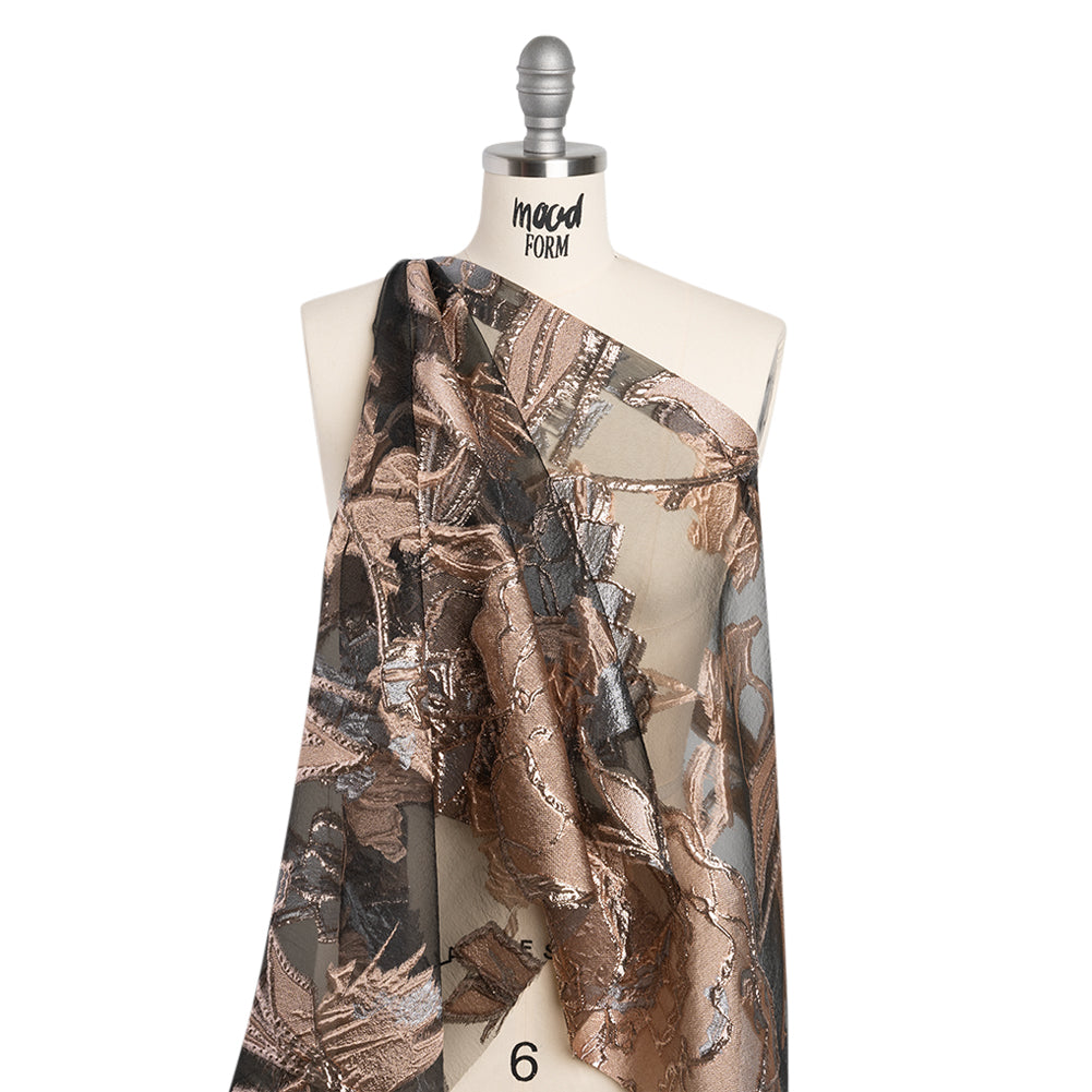 Metallic Burnout Brocade - Blush, Gray and Silver Roses and Hyacinths - Drape