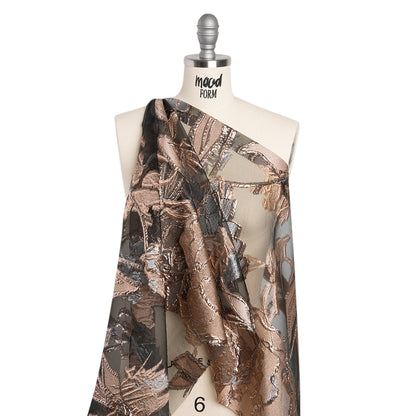 Metallic Burnout Brocade - Blush, Gray and Silver Roses and Hyacinths