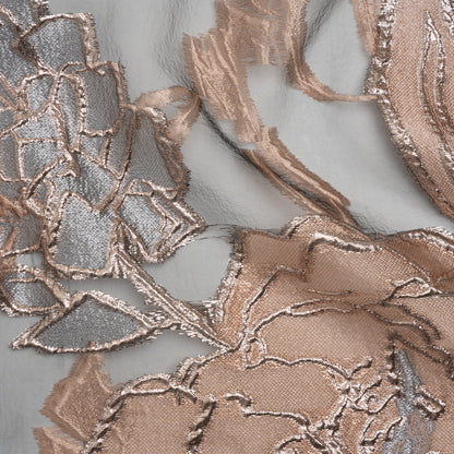 Metallic Burnout Brocade - Blush, Gray and Silver Roses and Hyacinths