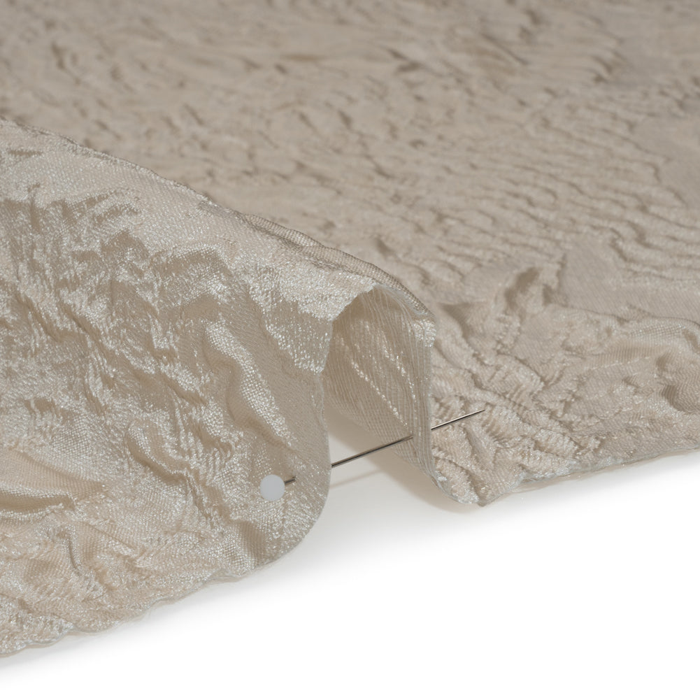 Polyester Brocade - Monochrome Light Beige Roses and Leaves - Detail
