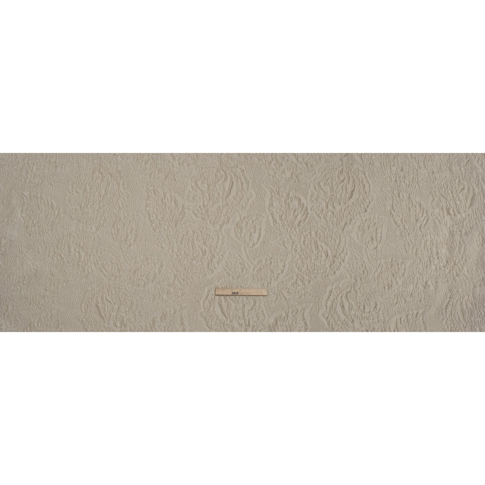 Polyester Brocade - Monochrome Light Beige Roses and Leaves - Full