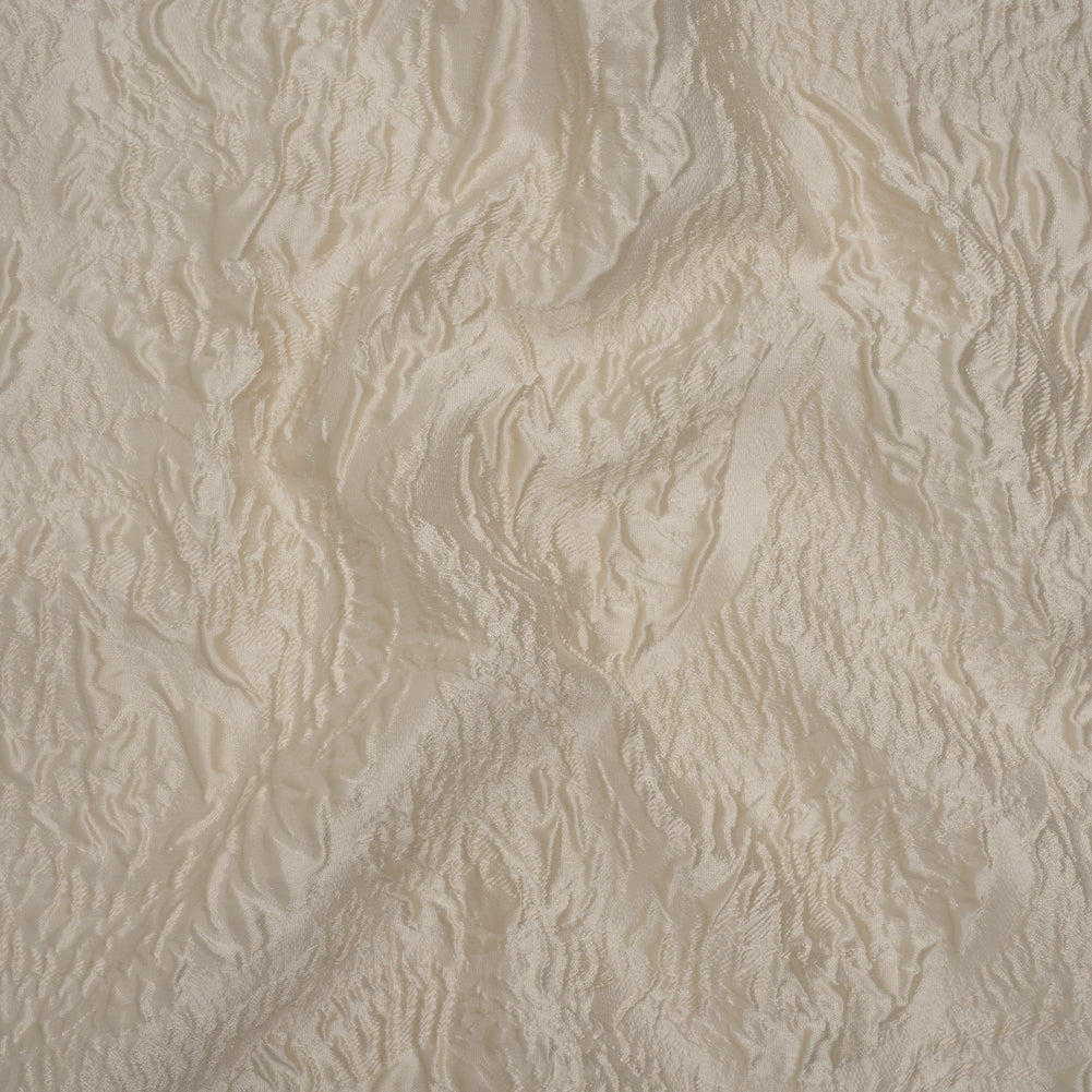 Polyester Brocade - Monochrome Light Beige Roses and Leaves